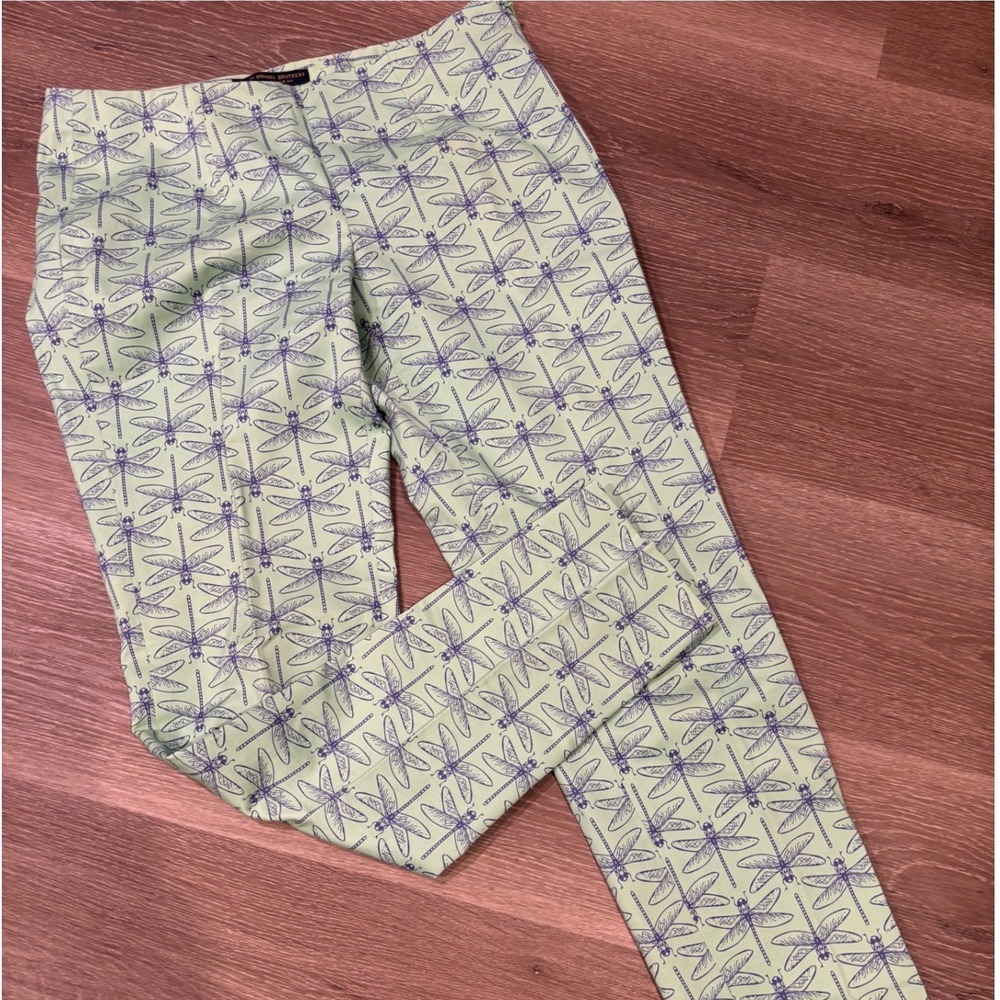 Brooks Brothers 346 Natalie Fit Pants Mint Green Purple Dragonfly Print Size 2